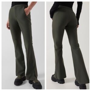 Athleta Stellar Flare Trouser Bottoms Wide Leg Pants Slim Stretch Pockets Green